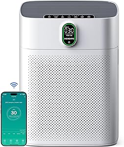 Air Purifiers for Home Large Room Up to 1076 Sq Ft with PM 2.5 Display Air Quality Sensor, MORENTO H13 True HEPA Filter Remove 99.97% of Pet Hair with Double-sided Air Inlet, 24dB for Bedroom, White