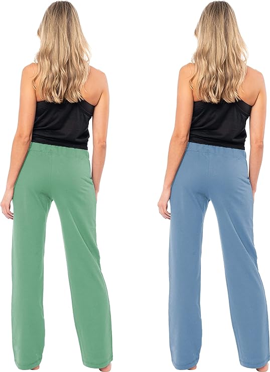 Sexy Basics Women's 2 Pack Ultra Soft French Terry Cotton Drawstring Yoga Lounge Long Pants