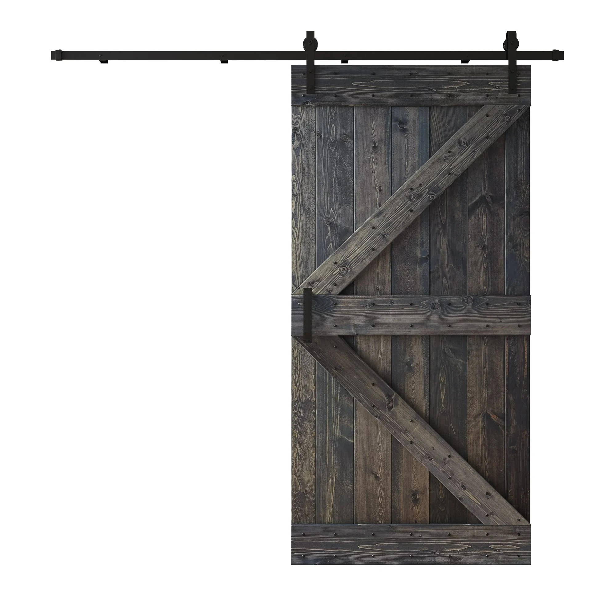 Coast Sequoia 36in x 84in K Series Multi-Color Pine Wood Sliding Barn Door with Hardware Kit - Aged Barrel/Dark Walnut