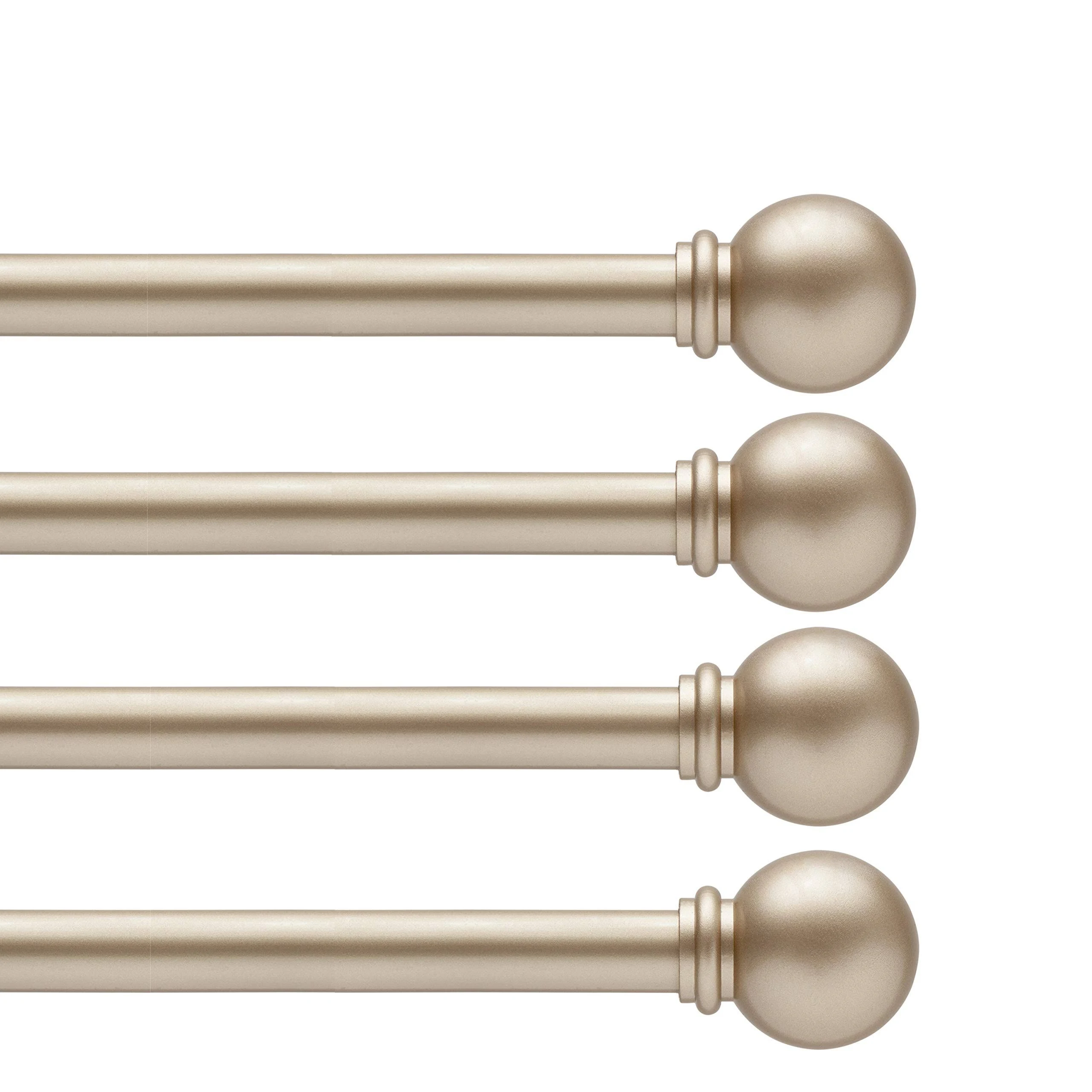 Kenney KN71704 Chelsea Ball End Standard Decorative Window Curtain Rod, 28-48" Adjustable Length, Soft Brass Finish, 5/8" Diameter Steel Tube, 4-Pack