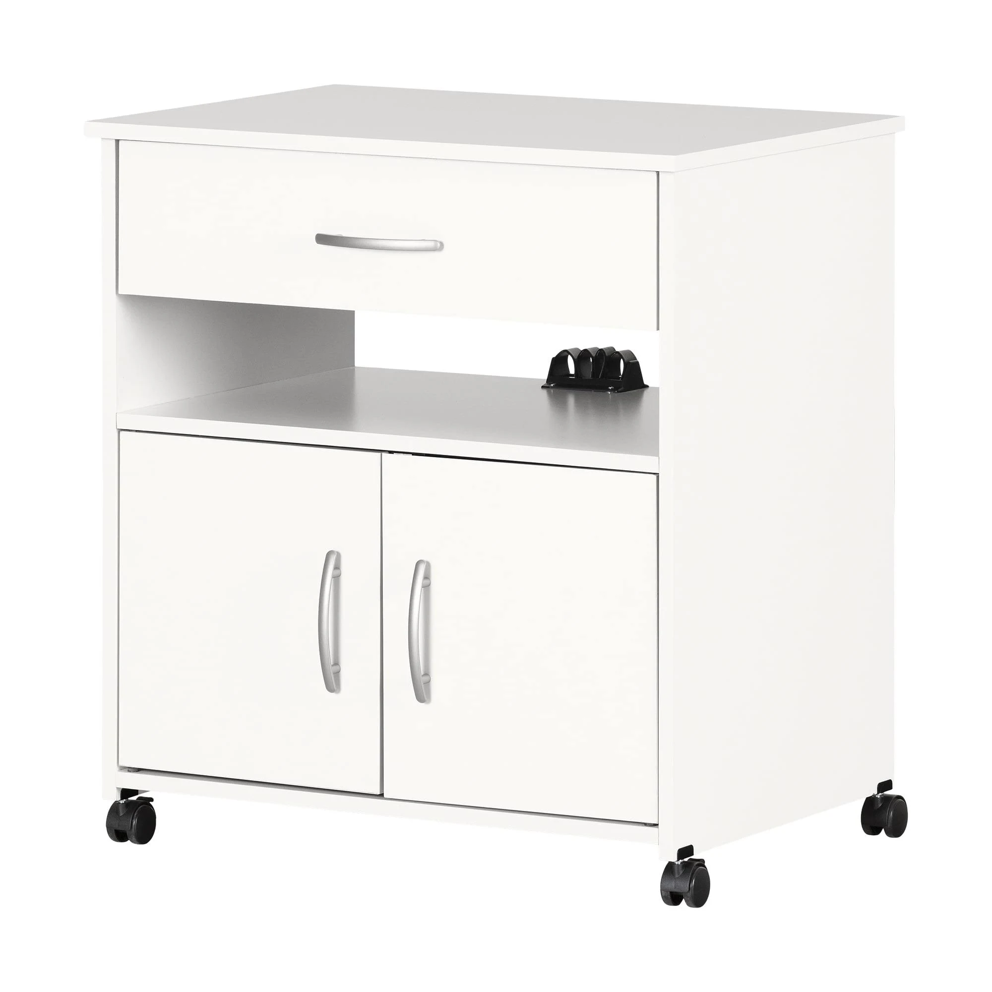 South Shore Microwave Cart 26.75&#034; 3-Storage Spaces Particle Board Pure White