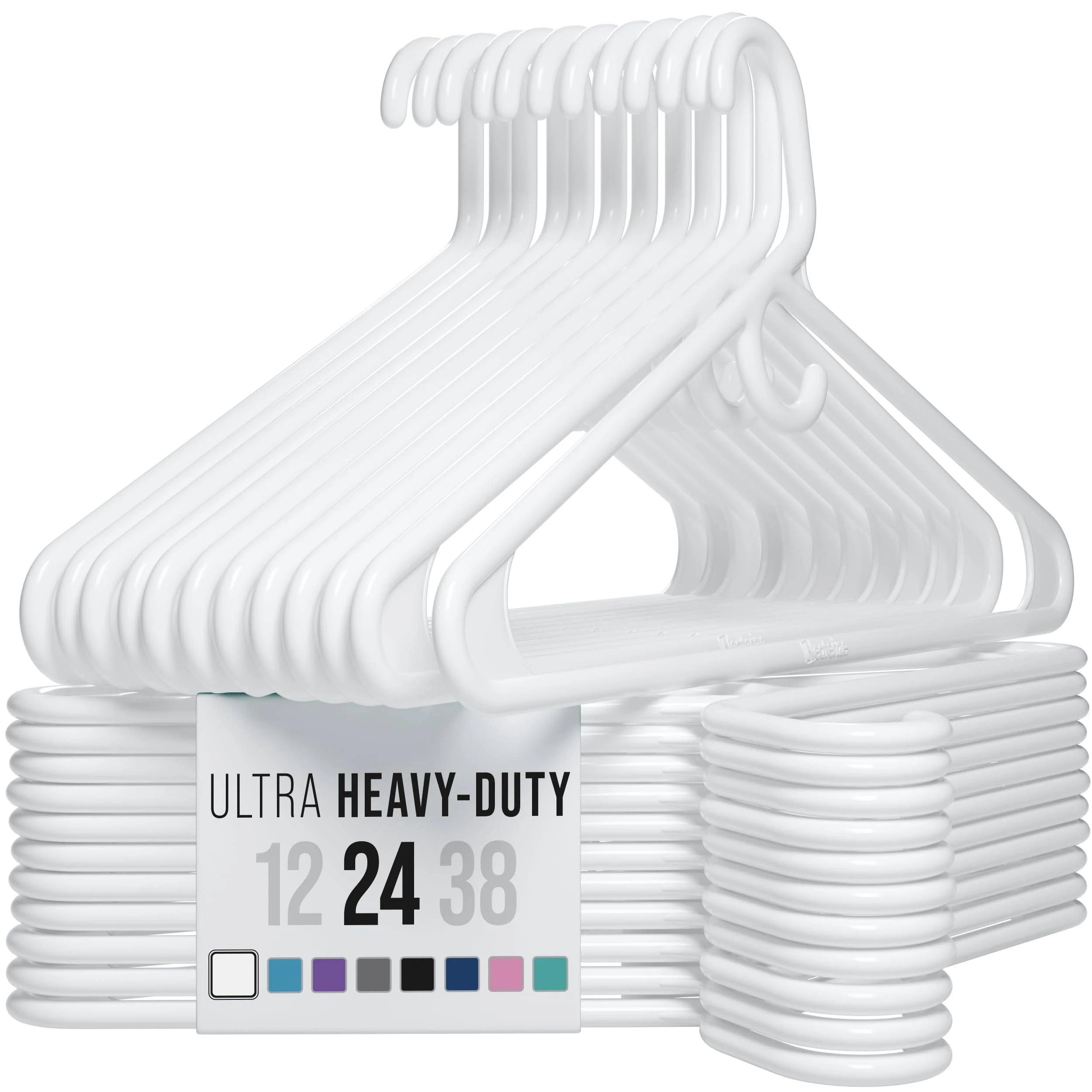 Ultra Heavy Duty Plastic Clothes Hangers - White - Durable Coat, Suit and Clothes Hanger. Perchas de Ropa (24 Pack - White)