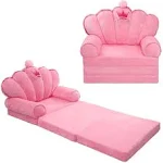 Pink Kids Sofa Bed Toddler Couch|Princess Comfy Foldable Toddler Chair|Fold Out Couch for Toddlers 1-5|for Girls Bedroom Furniture|Toddler Recliner,High Density Foam,15.1x19.7x2.4 inches, 4.4 lbs