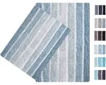 Ramanta Home Alpine Stripe Pure Cotton Bathroom Rug 2 Piece Set - Blue, Anti Slip Soft Absorbent Bath Mat Set for Bathroom, Kitchen, Washroom, Machine Washable - Size 21x32 & 17x24 Inch