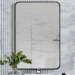 Aldado Black Bathroom Wall Mirror, 24x36 inch Vanity Mirror, Brushed Matte Black Aluminum Alloy Metal Frame Rounded Corner Rectangular Mirror for