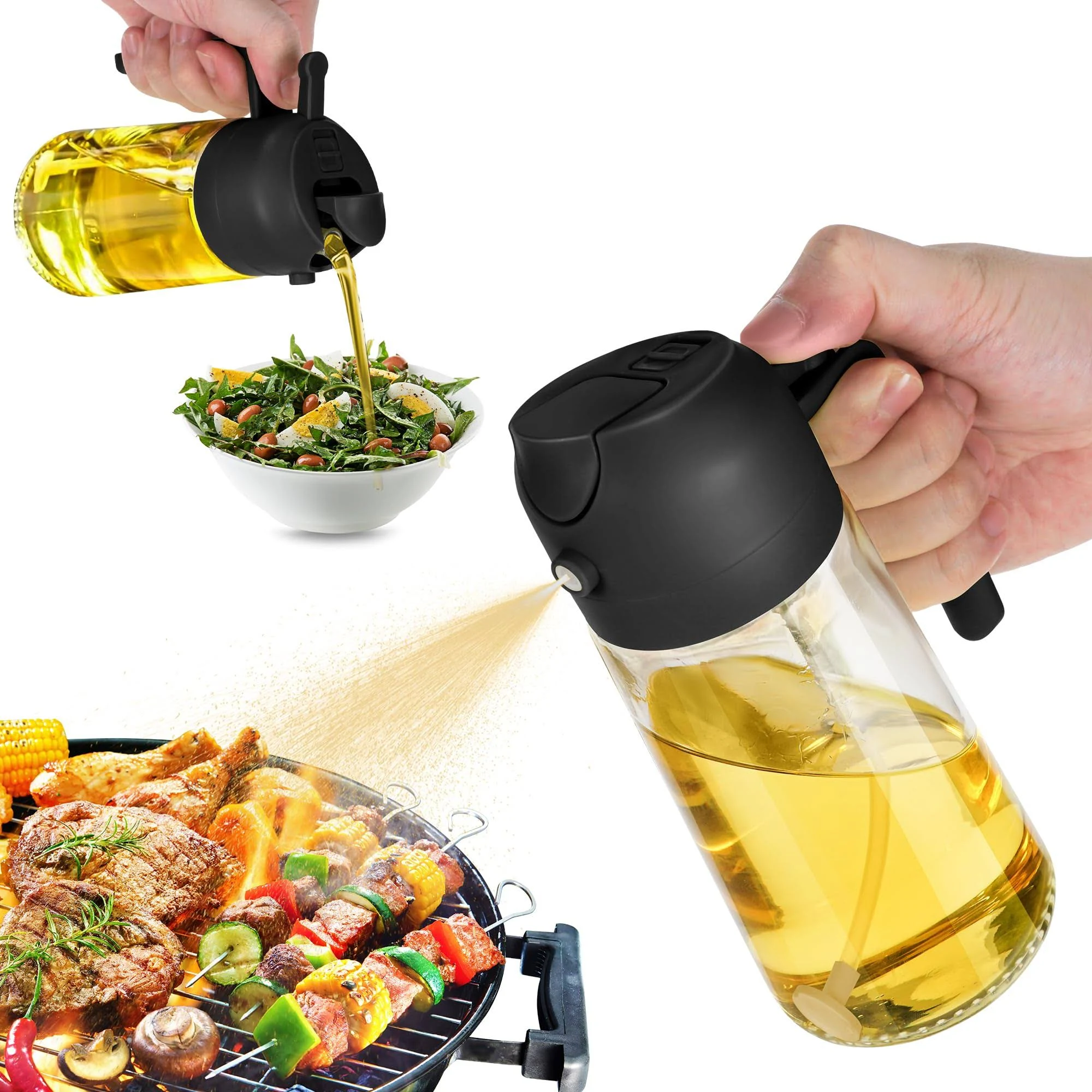 16oz Oil Dispenser Bottle for Kitchen - 2 in 1 Olive Oil Dispenser and Oil Sp...