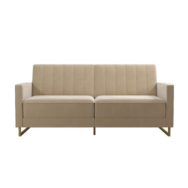 Novogratz Skylar Coil Futon, Modern Sofa Bed and Couch, Ivory Velvet