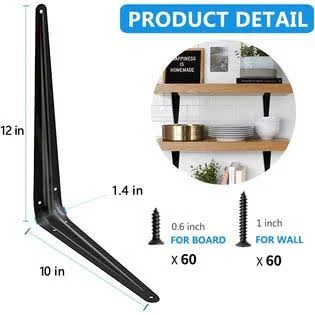 Janyang Tool 20 Pack Shelf Brackets 12 Inches, Heavy Duty Black Iron Metal ...