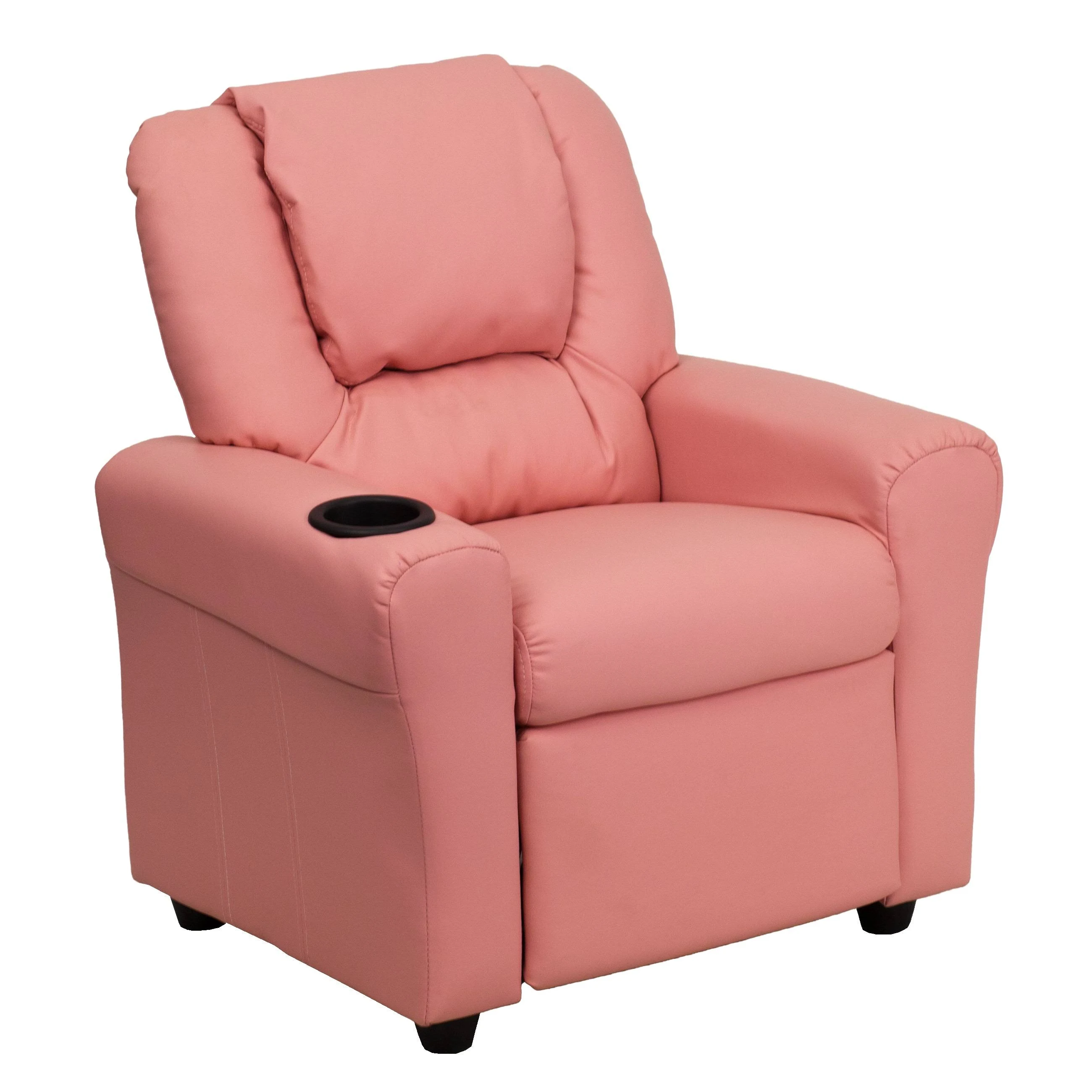 Flash Furniture Vana Vinyl Kids Recliner with Cup Holder, Headrest, and Safety Recline, Contemporary Reclining Chair for Kids, Supports up to 90 lbs., Pink