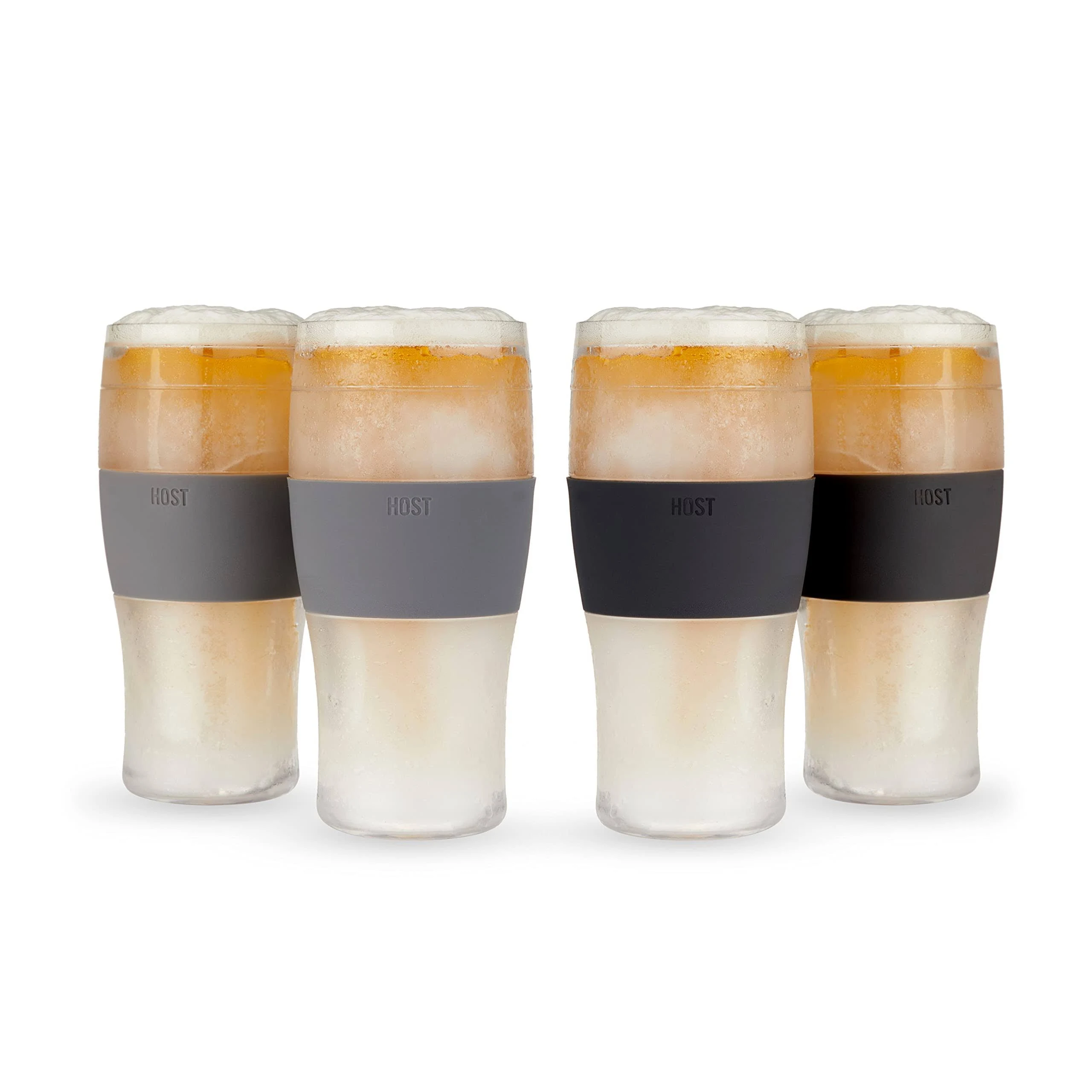 Beer Freeze Cooling Cups by Host , Set of 4 / 2 Black & 2 Gray