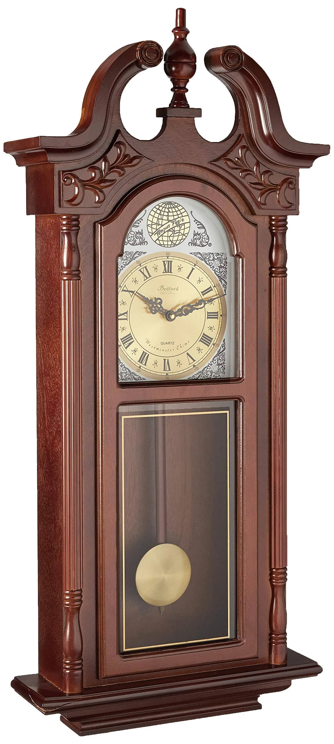 Bedford Clock Collection 38" Grand Antique Chiming Wall Clock with Roman Numerals