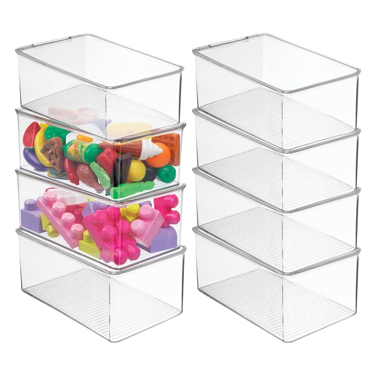 mDesign Plastic Stackable Toy Storage Bin Box with Hinge Lid, 8 Pack