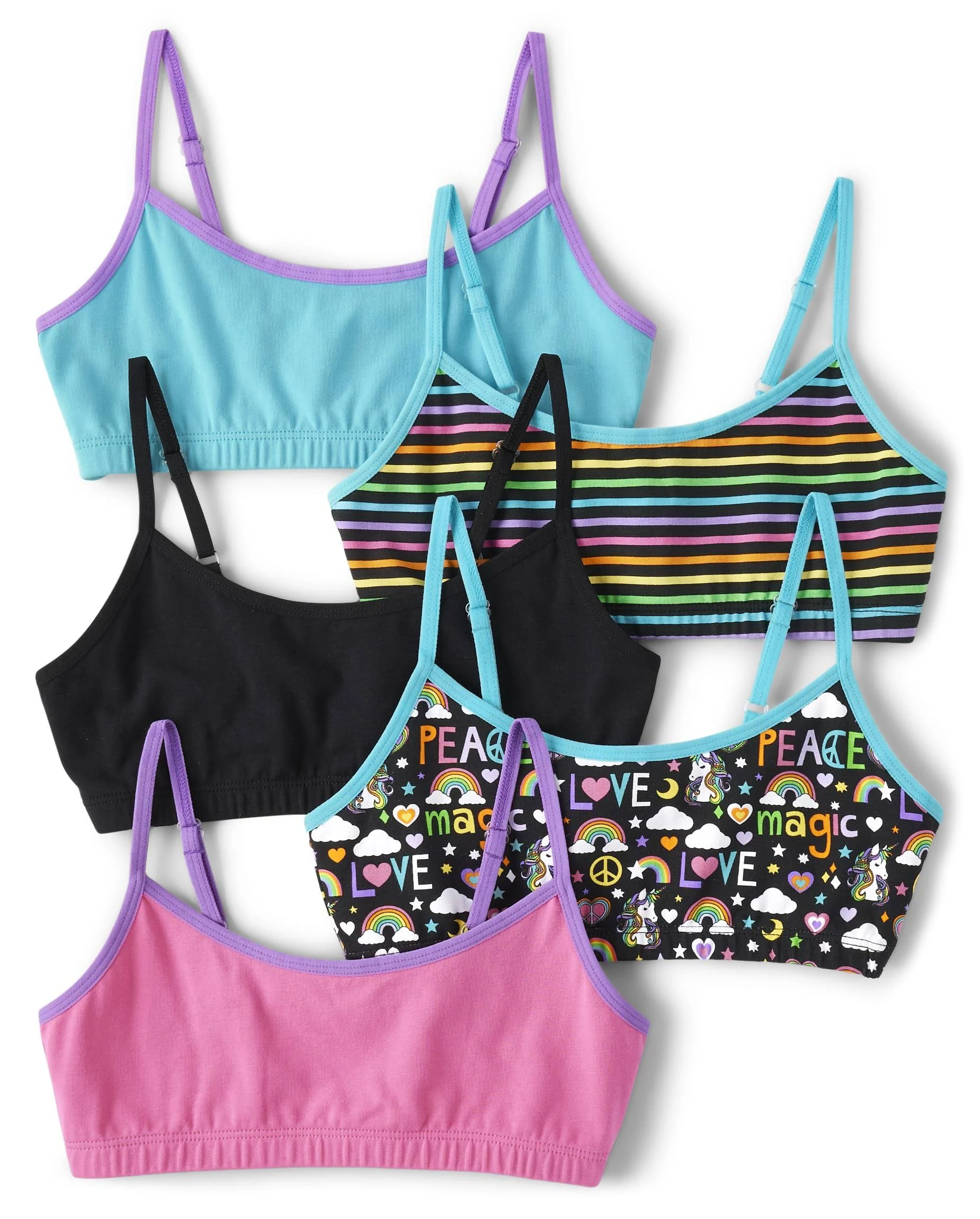 Girls Peace Bralette 5-Pack - Black