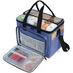 Teamoy Knitting Bag, Yarn Tote Organizer with Inner Divider (Sewn to Bottom) for Crochet Hooks, Knitting Needles(Up to 14”), Project and Supplies, Dark Blue -No Accessories Included