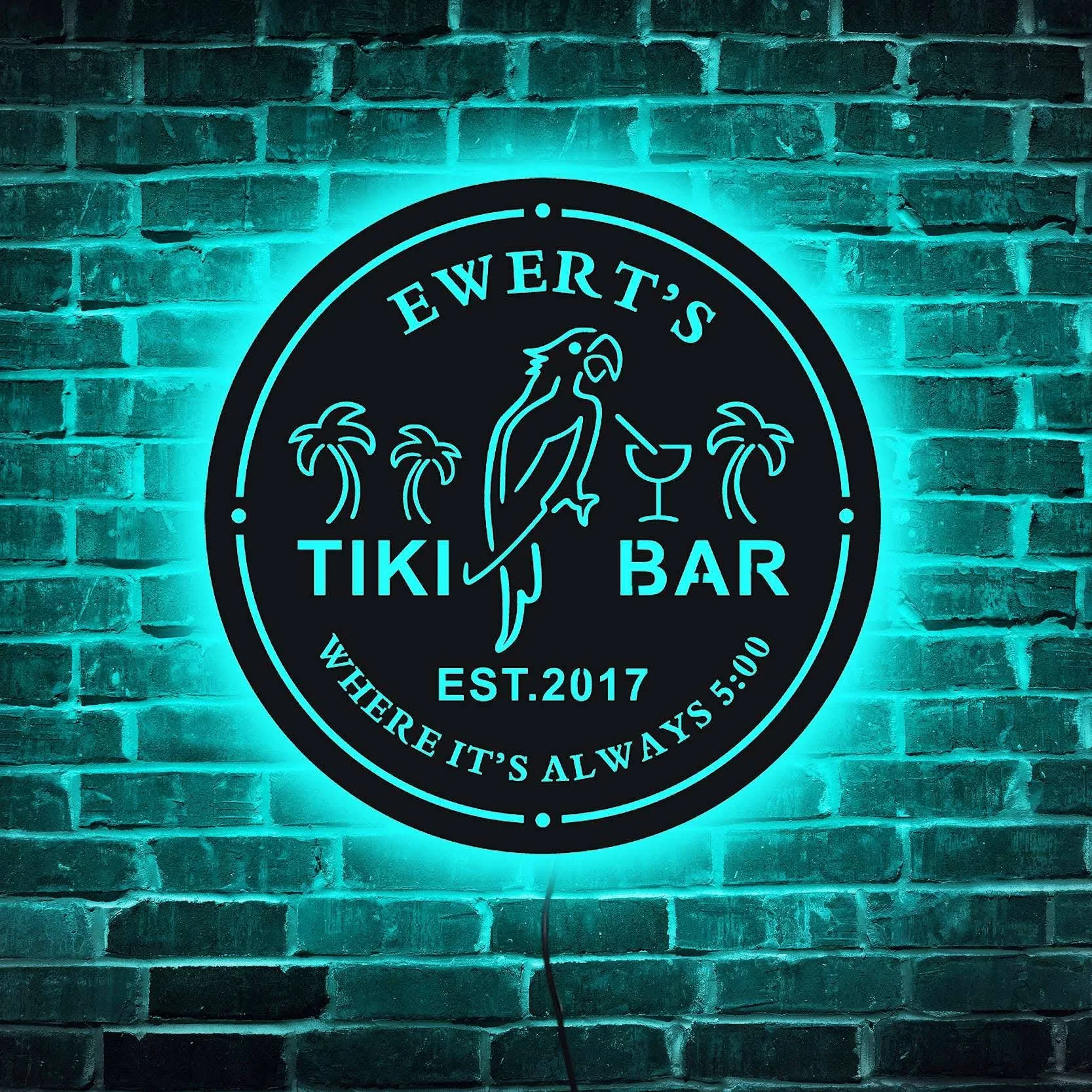 Custom Tiki Bar Neon Sign, Personalized Your Name Est Year Theme Tiki Bar Home LED Neon Sign, Housewarming Gift, Backyard Patio Sign, Kitchen Bar Coffee Garden Door Shop Man Cave Decor, Parrot