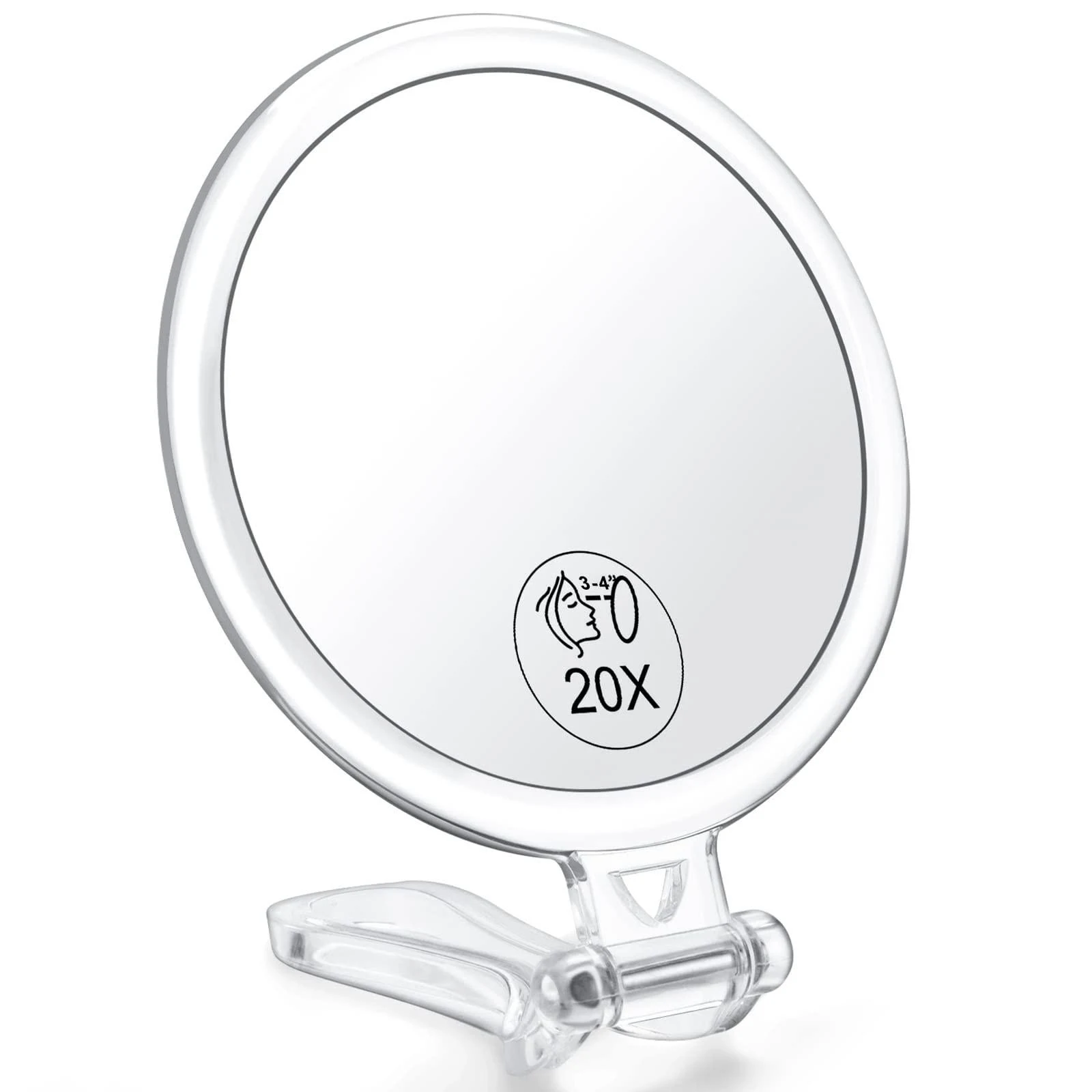 AMISCE 20X Magnifying Mirror, Travel Handheld Mirror - 2-Sided Hand Held Mirror with 1x 20X Magnification & Adjustable Handle/Stand, Portable Small T