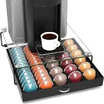 DecoBrothers Crystal Tempered Glass Vertuo Pod Holder Drawer, 30 Large or 60 Small Nespresso Capsule Organizer, Black