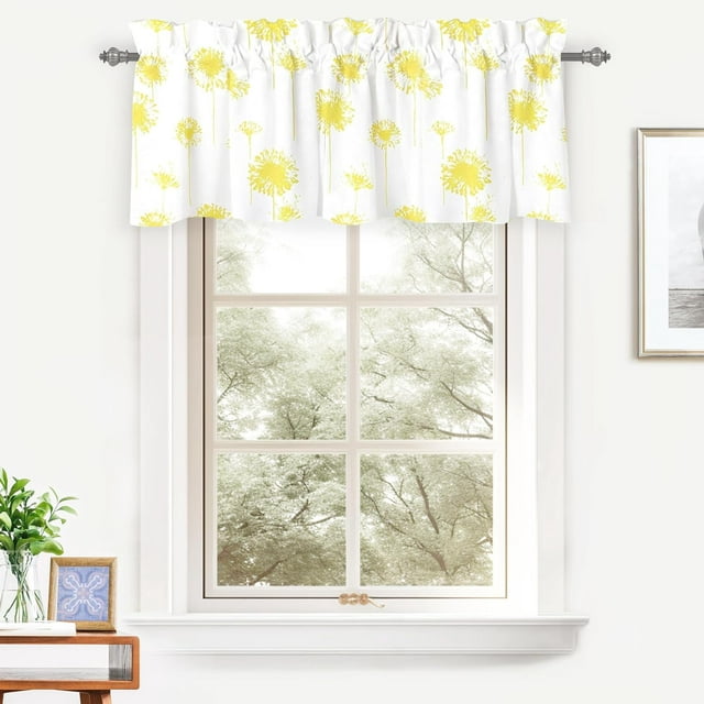 DriftAway Dandelion Floral Botanical Lined Thermal Insulated Window Curtain Valance Rod Pocket 52 Inch by 18 Inch Plus 2 Inch Header Yellow 1 Pack