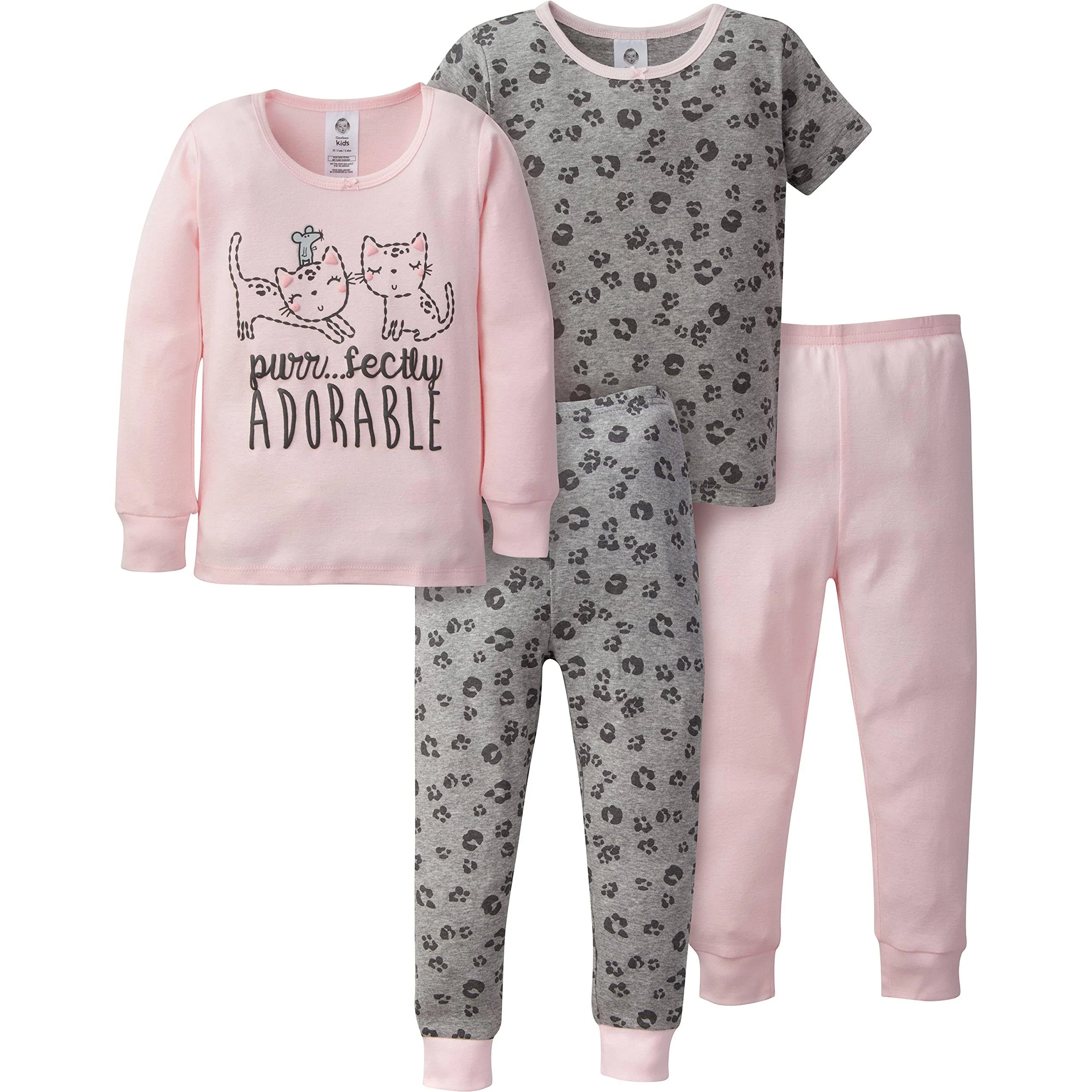 Gerber Baby Girls' Toddler Snug Fit 4-Piece Pajama Set