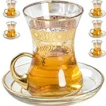 Vissmarta Turkish Tea Glasses Cups Set of 6 and Saucers