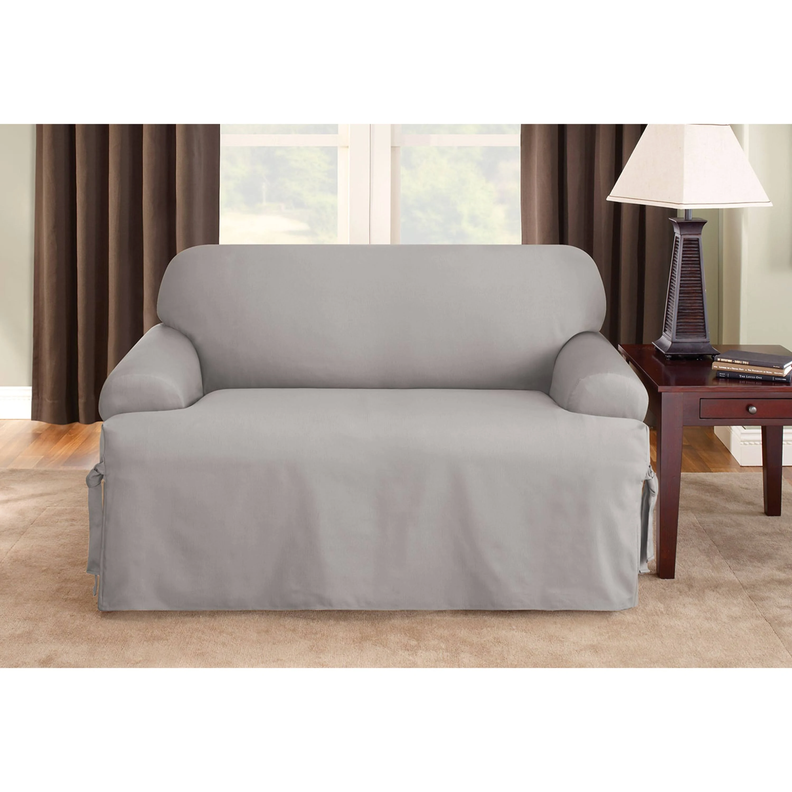 Sure Fit Cotton Duck TCushion Loveseat Slipcover - Gray