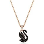 Swarovski Swan pendant, Swan, Small, Black, Rose gold-tone plated