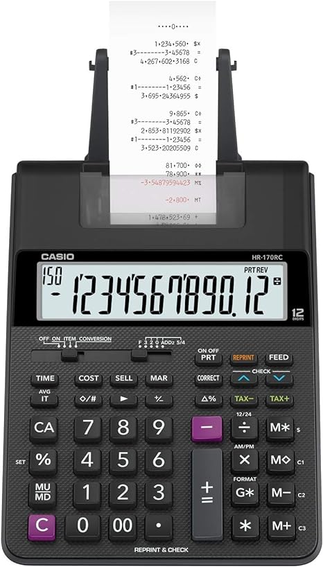 Casio HR-170RC Printing Calculator, Black, 2.6" x 6.5" x 11.6"