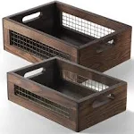 NAGAWOOD Wooden Countertop Baskets Set of 2 for Kitchen, Bathroom, Pantry|Wall Mount Upgrade with Full Accessories| Rustic Nesting Boxes|Wooden