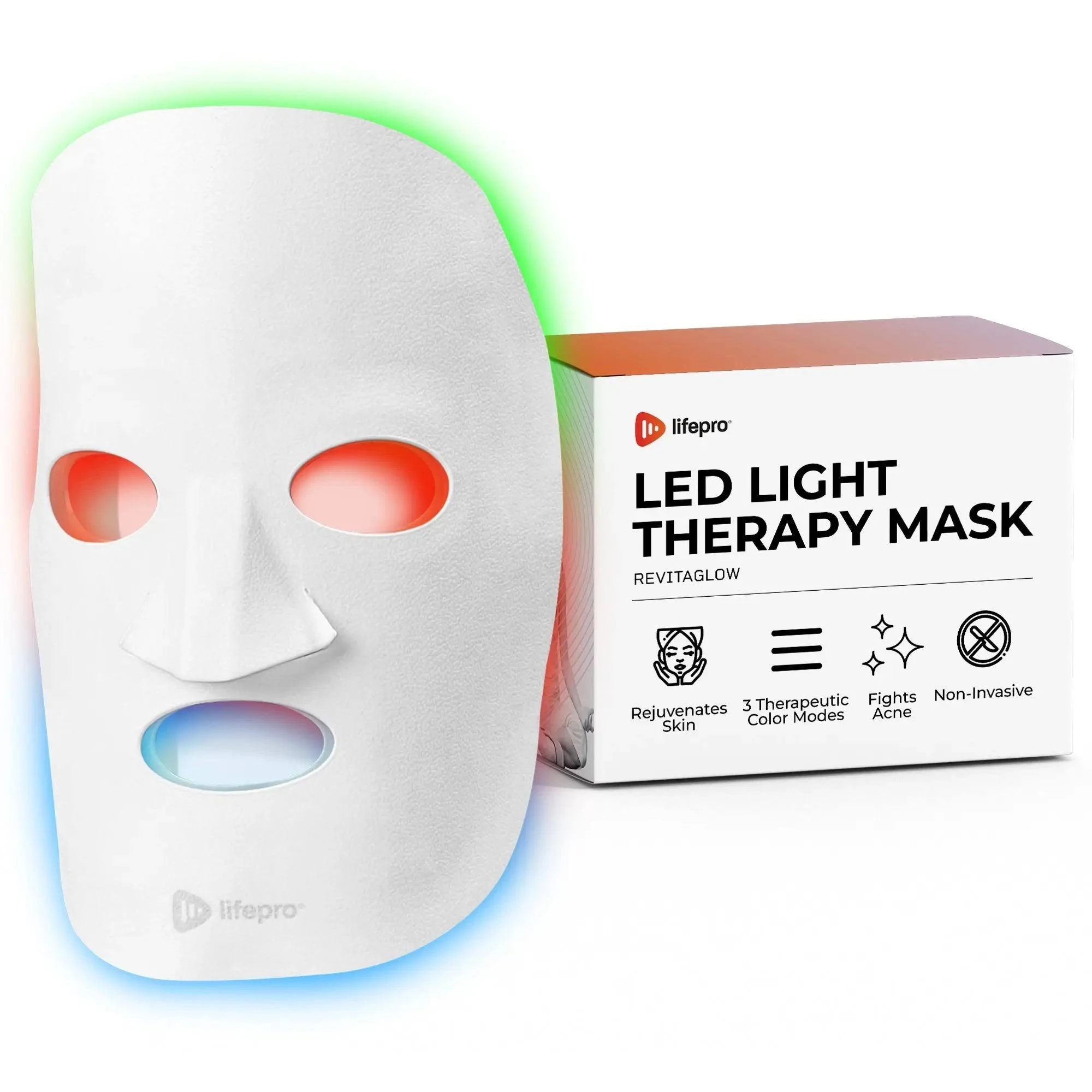 LifePro Red Light Therapy Face Mask, Led Face Mask Light Therapy - 3 Color Blue Red Light Therapy for Face and Neck, Portable Light Therapy Mask for Skin Care at Home Facial