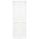 28 in. x 80 in. Plantation Louvered Solid Core White Wood Interior Closet Bi-Fold Door