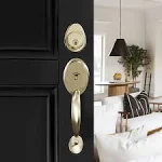 Natsukage Front Door Handle Set Antique Brass Double Door Lock Set Double Door Handle Sets with Dummy, with Single Cylinder Deadbolt and Door Knob, Reversible for Right & Left Handed Doors