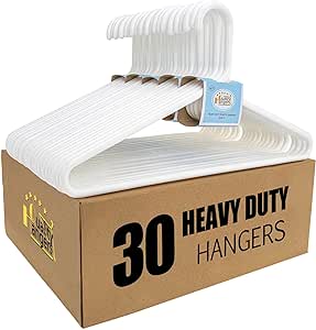 Quality White Plastic Hangers 30 Pack - Super Heavy Duty Plastic Clothes Hanger Multipack - Thick Strong Standard Closet Clothing Hangers with Hook for Scarves and Belts-17 Coat Hangers (White, 30)