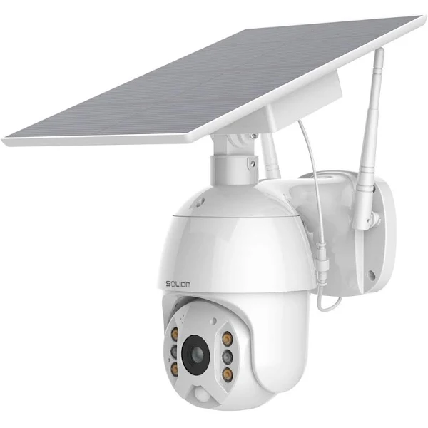 Soliom S600 Outdoor Home Security Camera, Wireless WiFi Pan Tilt 360° View Spotlight Solar Battery Powered System, Motion Detection and Siren, Color