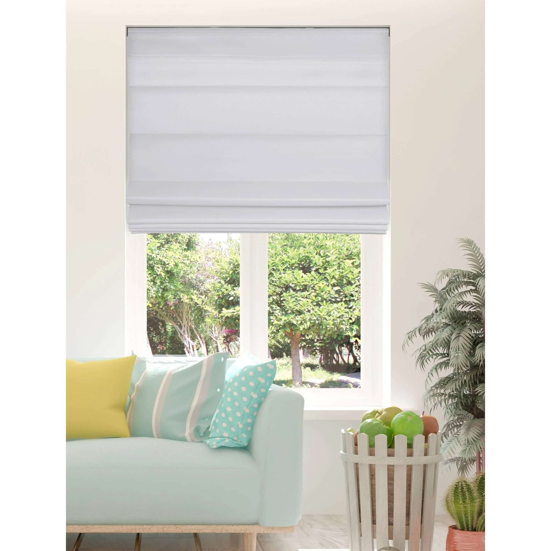 Arlo Blinds White Light Filtering Cordless Fabric Roman Shades - 34"W x 60"H