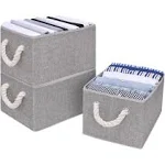 StorageWorks Closet Organizers with Handles, Rectangular Storage Baskets for Shelves, Foldable Closet Storage Bins for Linen Closet, 3-Pack, Gray