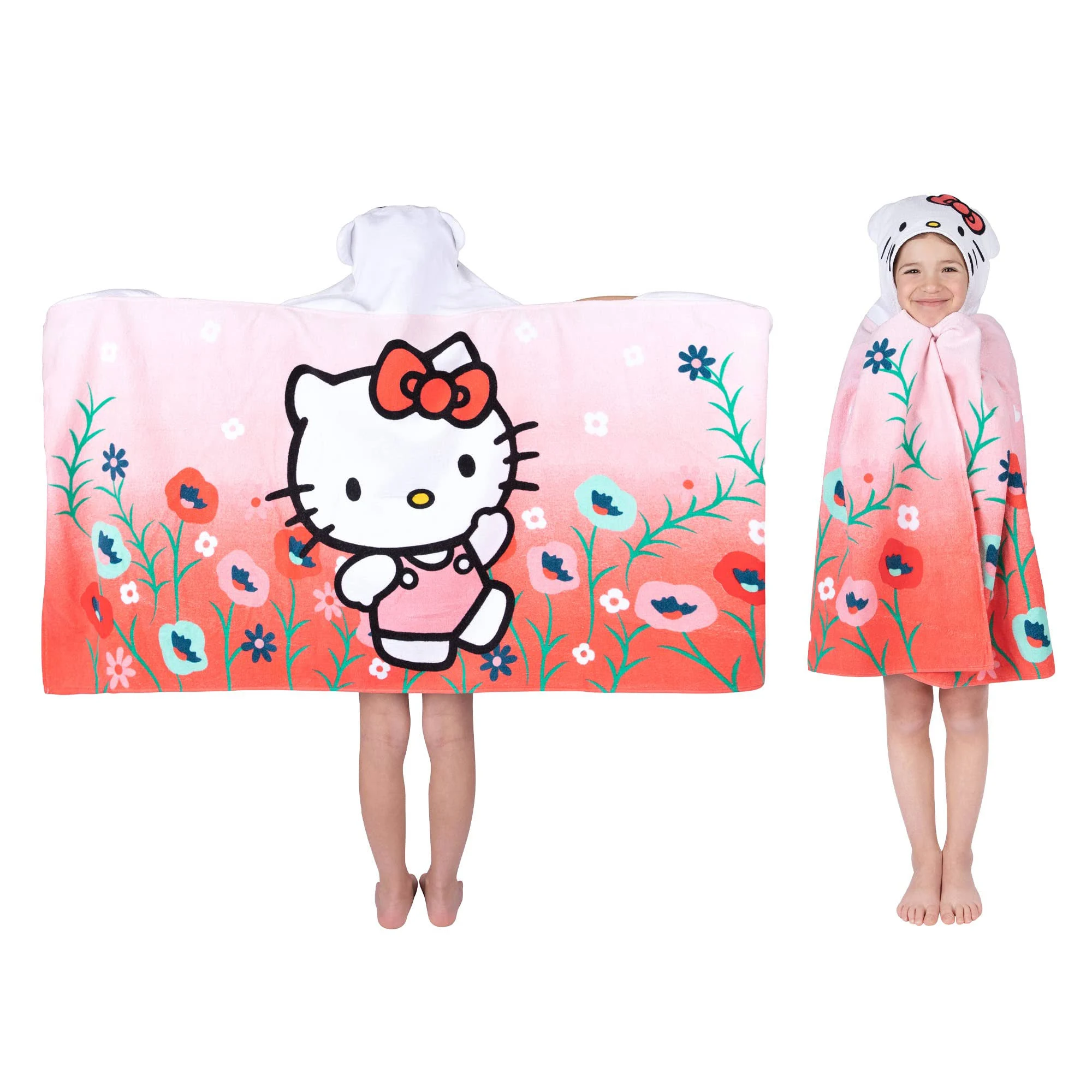 Hello Kitty Bath/Pool/Beach Soft Cotton Terry Hooded Towel Wrap, 24 in x 50 in, By Franco Kids