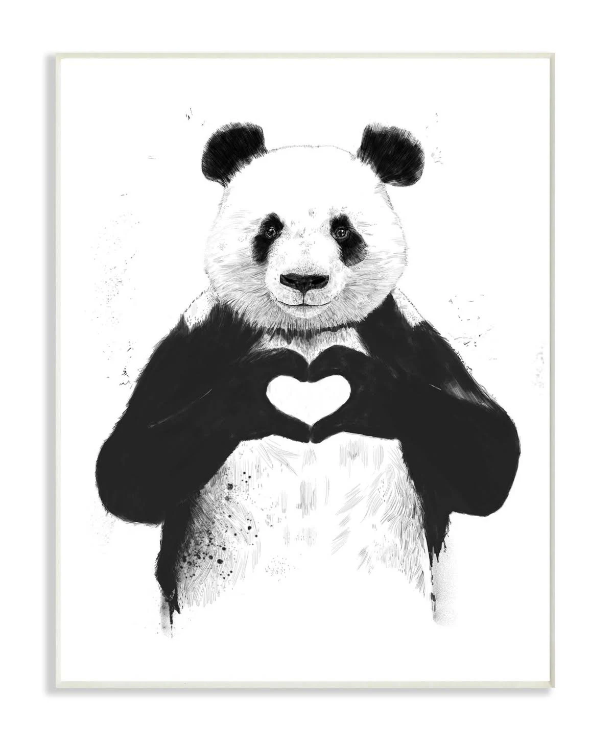 Stupell Industries Black and White Panda Bear Making a Heart Ink Illustration Wall Plaque, Multi-Color, 12.5 x 18.5