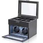 Automatic Double Watch Winder with 8 Extra Storage Box, Double Automatic Watch Winder Box with Jewelry Organizer, Japanese Quiet Motor, LED Light, Adjustable Watch Pillows