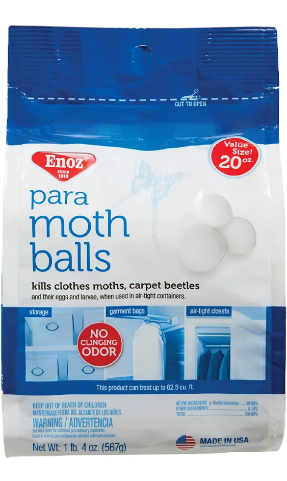 Enoz para Moth Balls with No Clinging Odor: Kills Clothes Moths, Carpet Beetles, Eggs, and Larvae, Use for Storage, 20 oz Bag