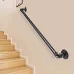 VEVOR Pipe Stair Handrail, 4ft Staircase Handrail, 440lbs Load Capacity Carbon Steel Pipe Handrail, Industrial Pipe Handrail with Wall Mount Support