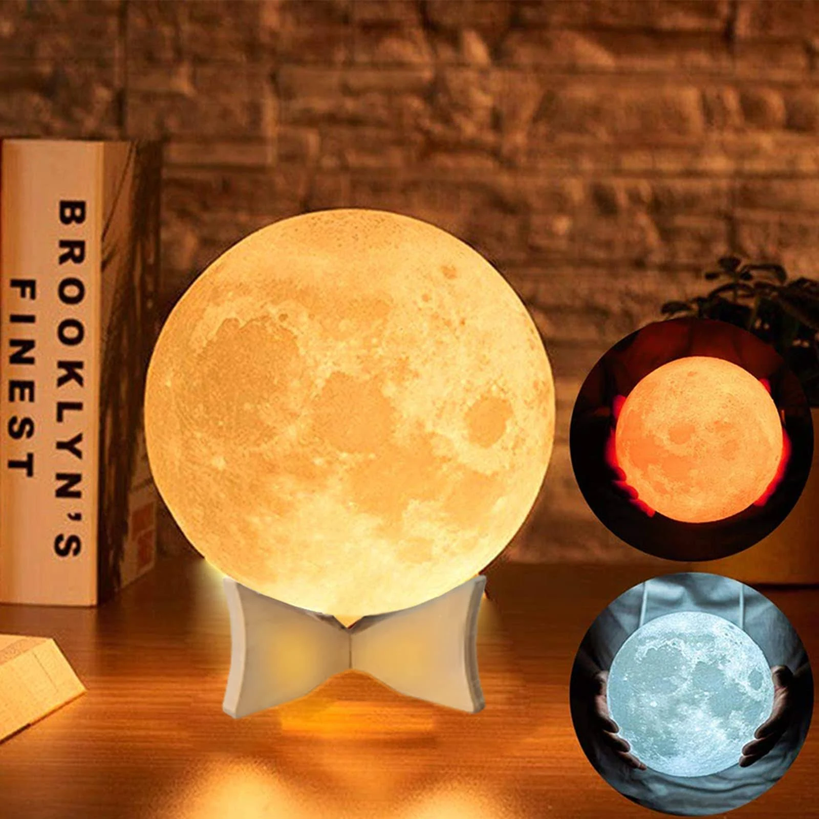 YouOKLight Moon Lamp, Moon Light 3 Color LED Moon Night Light with Stand, USB Charging,Touch Control,Moon lamp for Adults Brightness Sure Adjustment for Kid Lover Birthday Day Gift, Diameter 5.9 inch