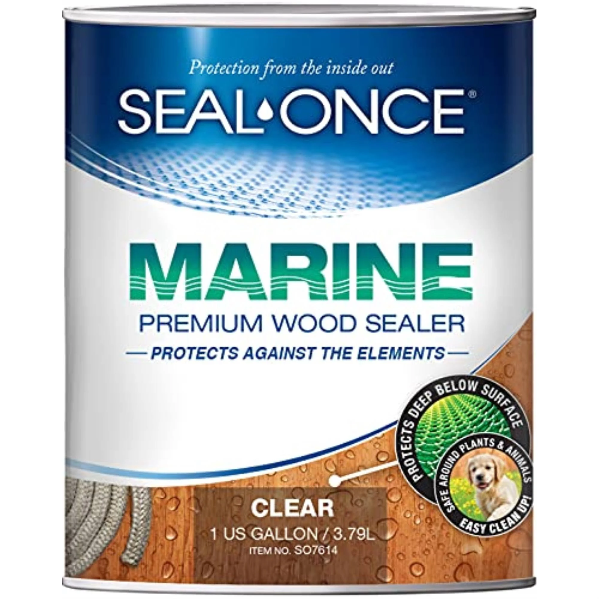 Seal-Once Marine Premium Wood Sealer - Waterproof Sealant - Wood Stain and Sealer in One - 1 Gallon & Clear