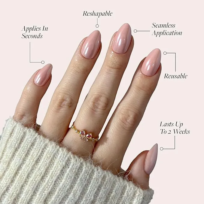 Glamnetic Winter Storm Press-On Nails| Holographic French Tip| Neutral