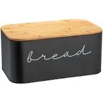 11.75" Black Metal Bread Bin with Bamboo Lid