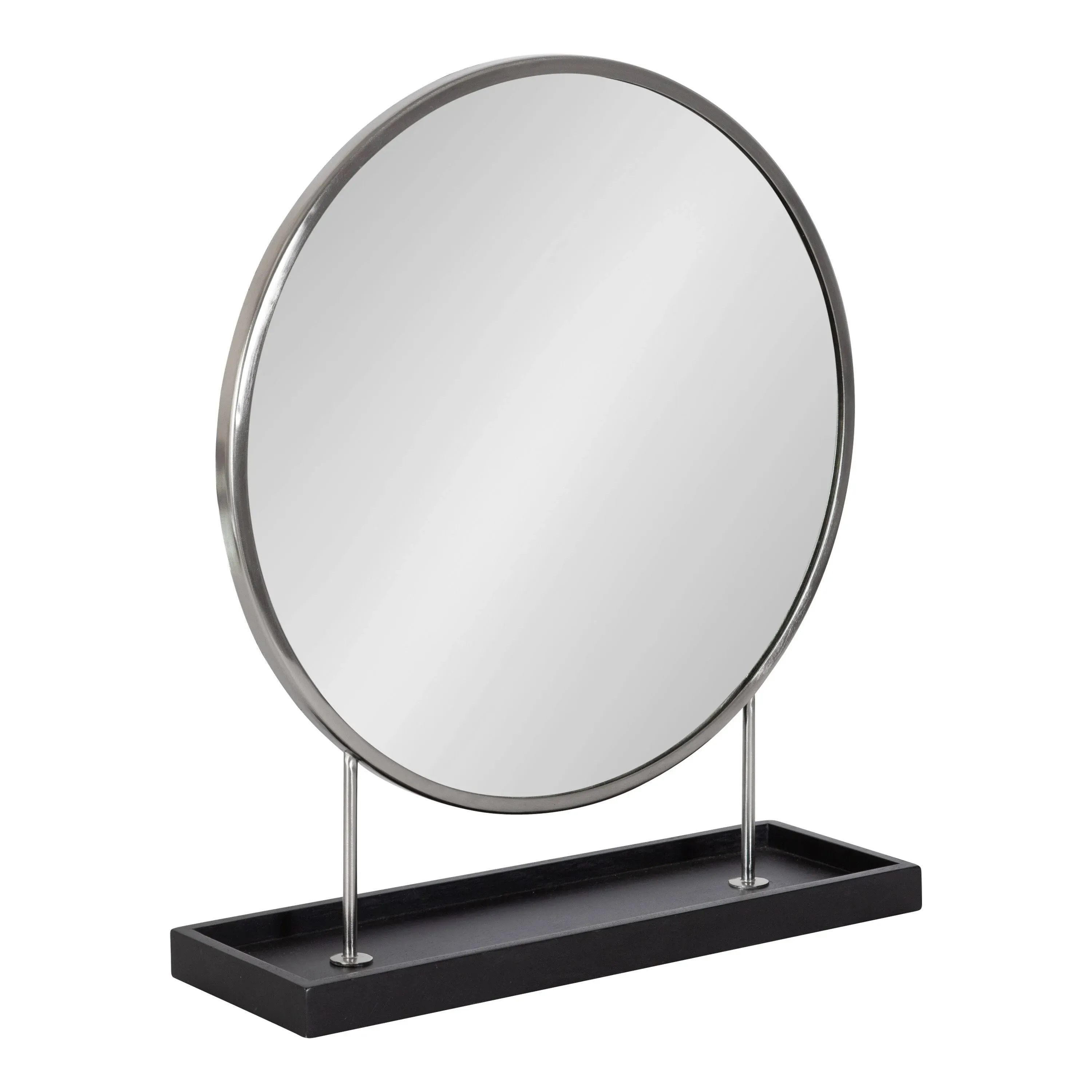 Kate and Laurel Maxfield Modern Tabletop Mirror, 18 x 22, Silver and Black, Decorative Accent Mirror with Metal Base