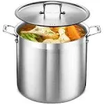 Bakken- Swiss Stockpot 24 Quart Brushed Stainless Steel Heavy Duty Induction Pot with Lid and Riveted Handles for Soup, Seafood, Stock, Canning A