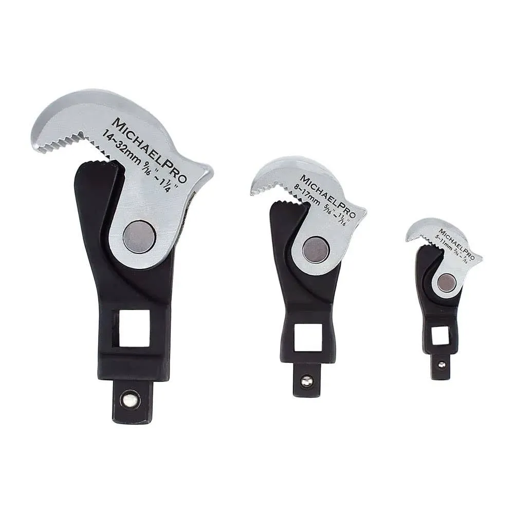 Auto-Adjusting Crowfoot Wrench Set of 3 for Automotive Repair Work w/ Power Grip