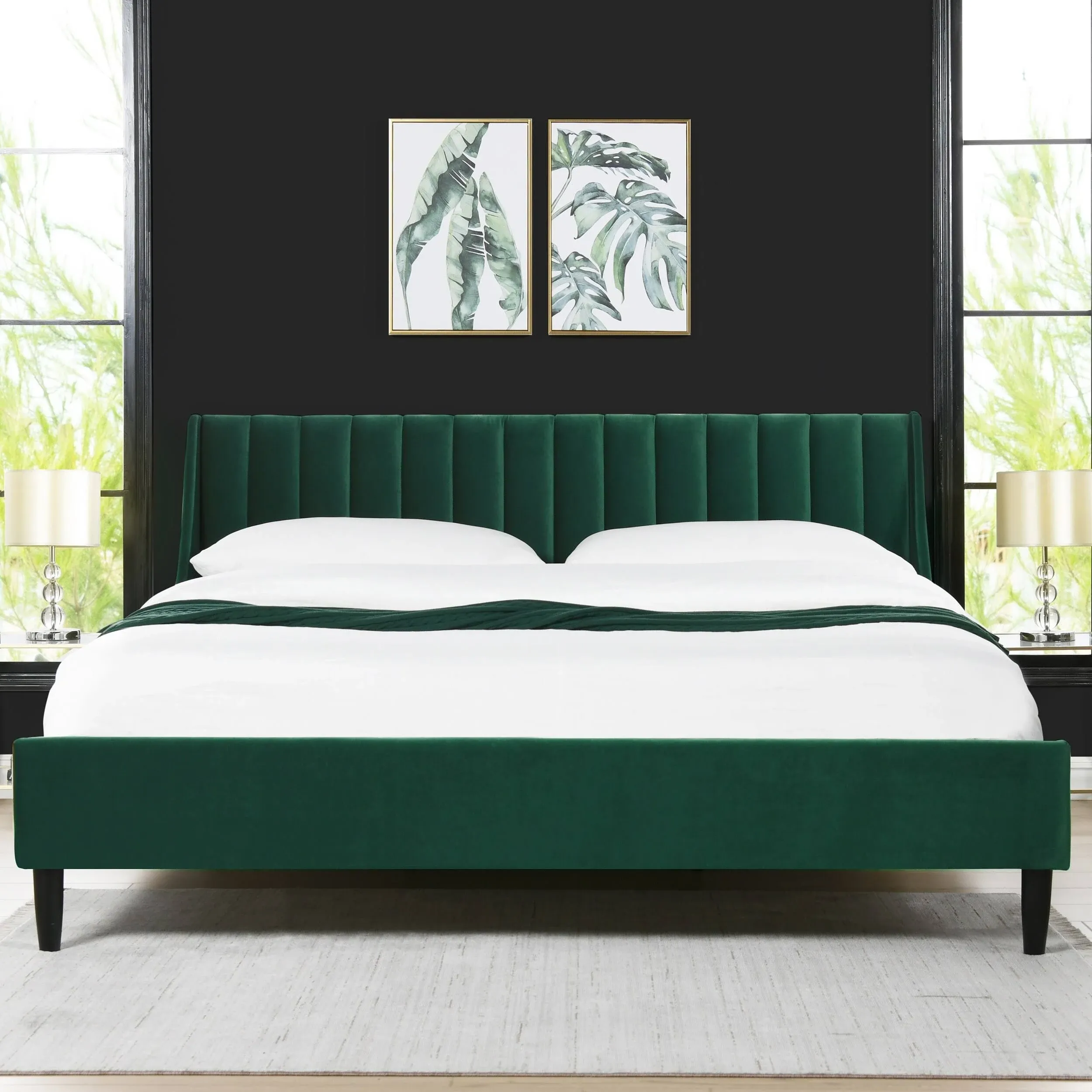 Aspen Vertical Tufted Headboard Platform Bed Set, California King, Evergreen