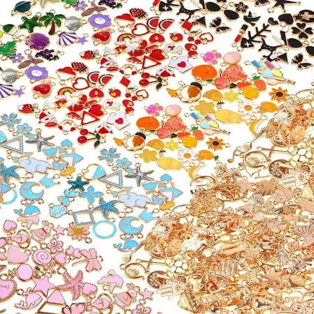 300Pcs Charms for Jewelry Making, Wholesale Bulk Assorted Gold-Plated Enamel 