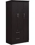 Hodedah 3-Door Armoire with 2-Drawers, 3-Shelves in Chocolate